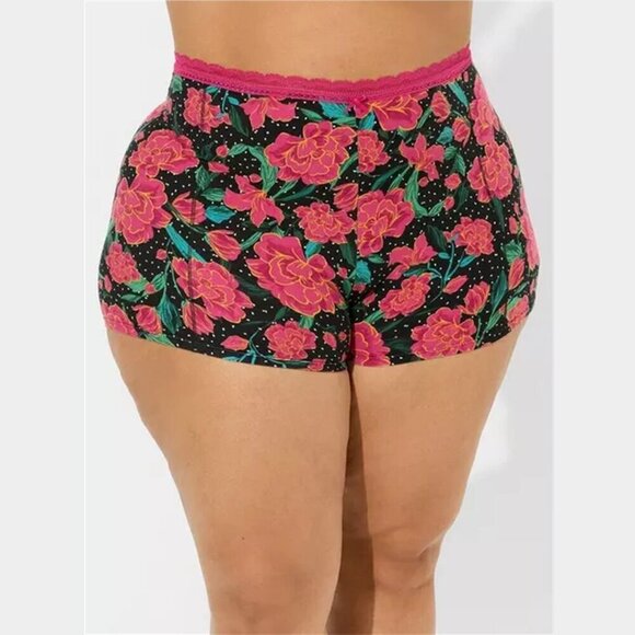 Torrid - Foxy Lace Trim Sleep Boyshort / Booty Short in Jenna Pop Floral & Black - Picture 8 of 10
